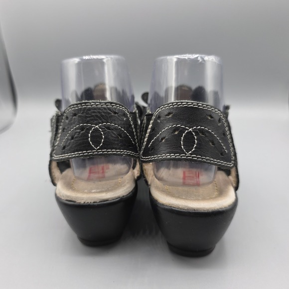 Pikolinos Romana Shoes Womens 38 Black Leather Slingback Sandal Wedge Heel Woven - Picture 6 of 14